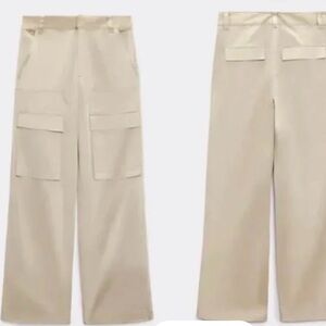 Zara Silky Cream Wide Leg Cargo Pants